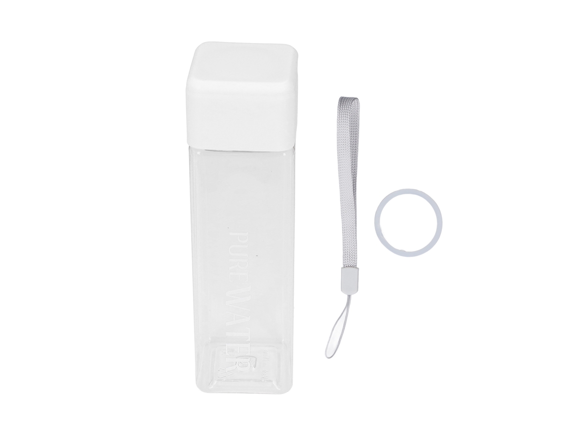 Garrafa de Água Transparente 500ml com Cordão de Pulso Branco