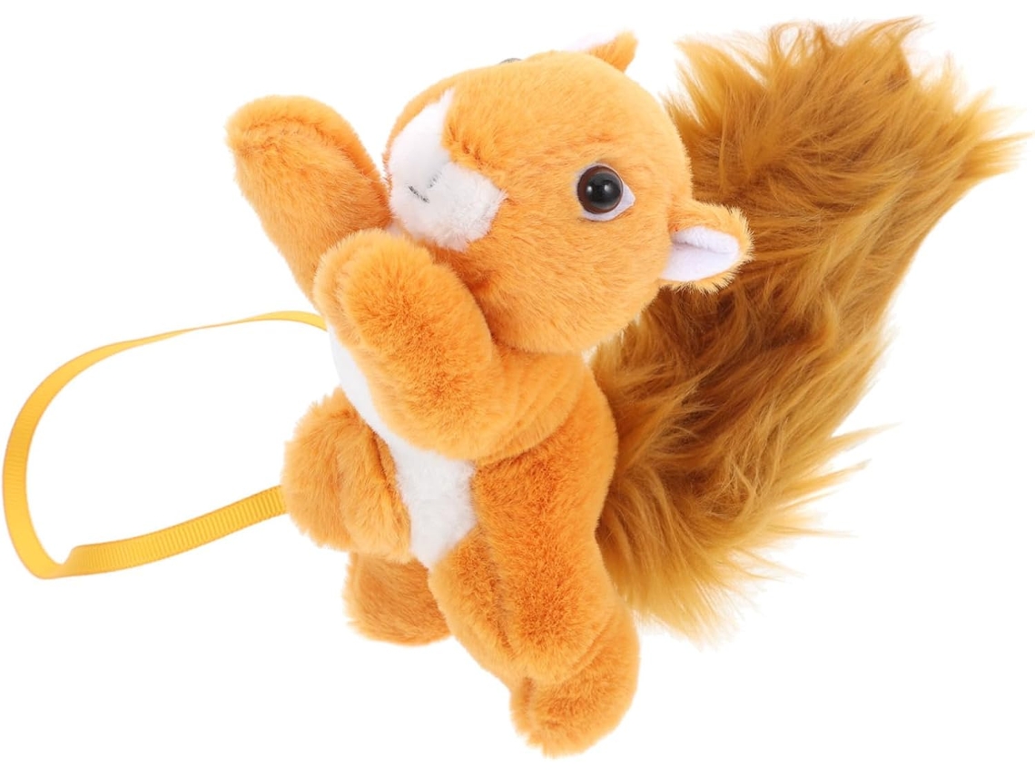 Bolsa De Ombro Infantil Em Pelúcia Esquilo, Laranja, Feita Algodão Pp.