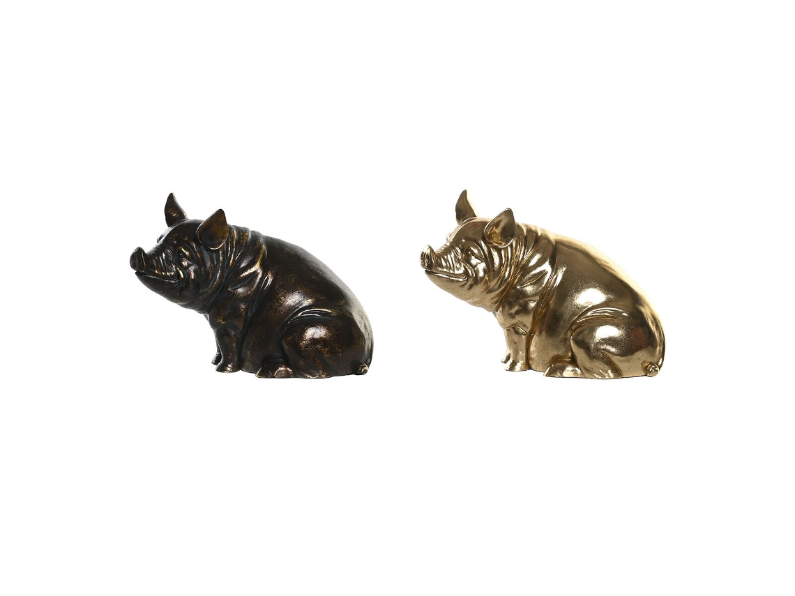 Figura Decorativa Dkd De Decoração De Casa De Cobre Dourado Porco 18,5 X 10,5 X 14 Cm (2 Unidades)