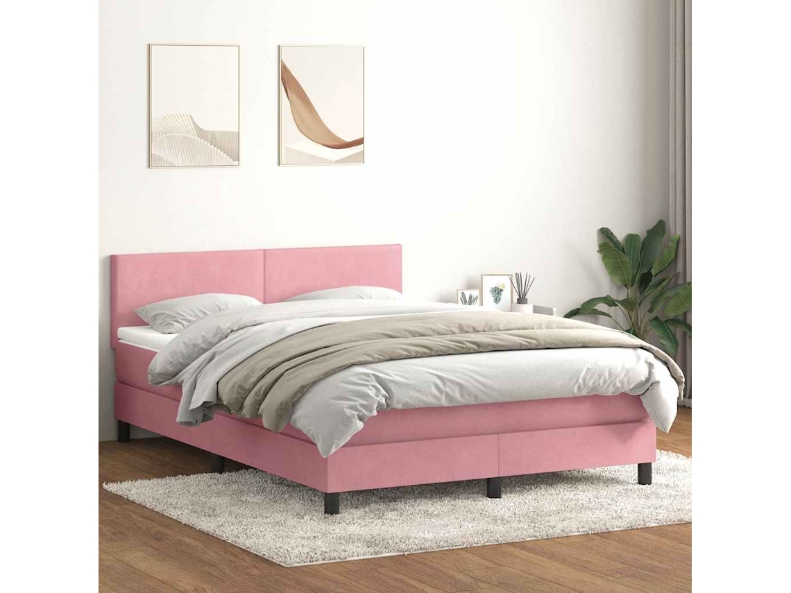 Vidaxl Cama Com Molas/colchão 140x220 Cm Veludo Rosa