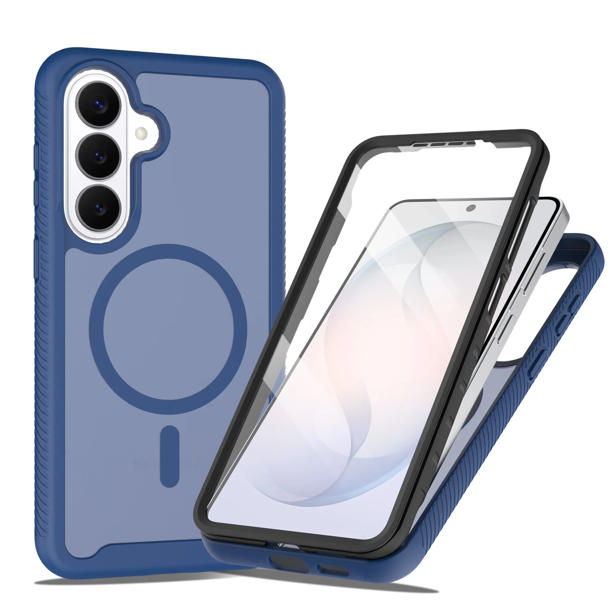 (azul, Galaxy A37) Capa Transparente Fosca 2 Em 1 Resistente A Impactos Com Protetor De Tela Magnético