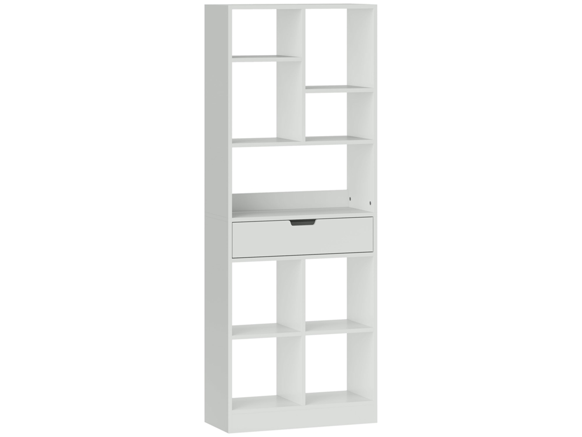 Estante Independente 60×26×158 Cm – 9 Prateleiras E 1 Gaveta, Branco