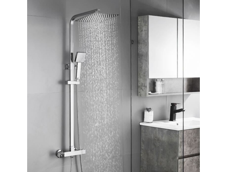 Coluna de Chuveiro Termostática AURALUM Sistema de Chuveiro de 2 Funções com Chuveiro Suspenso de 10 Polegadas Alto Ajustável 75-127 Cm