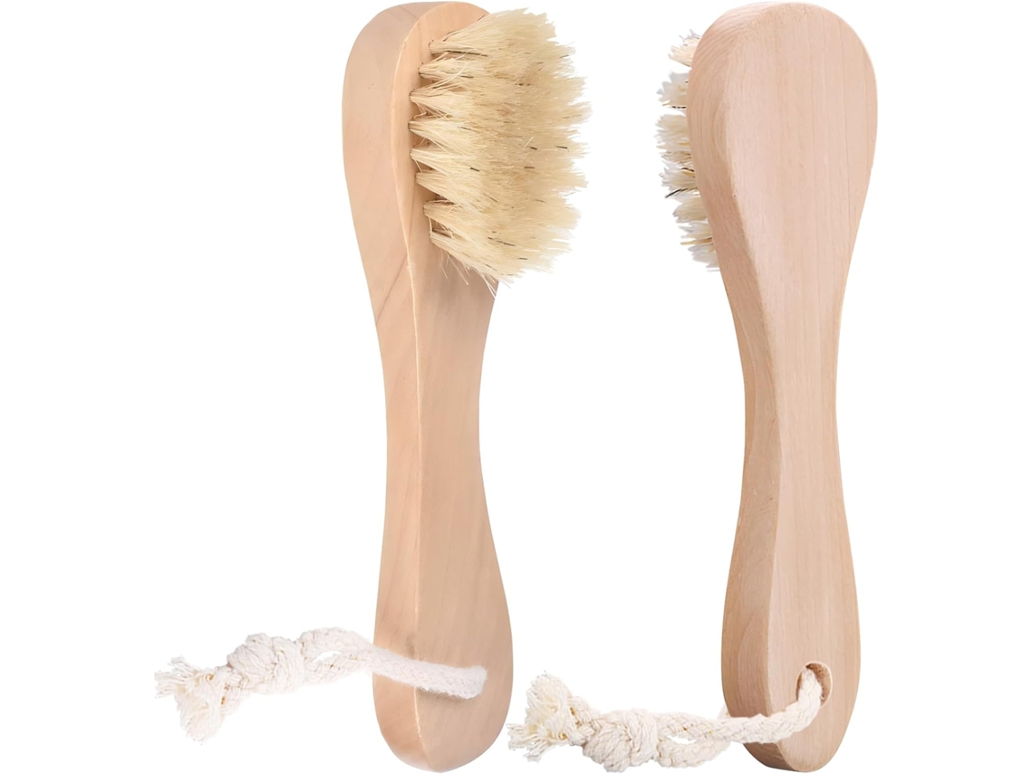 Conjunto De 2 Mini Escovas Cerdas Naturais Com Alça Para Pendurar – Escova Pequena Esfoliar E Limpar O Rosto Suave A