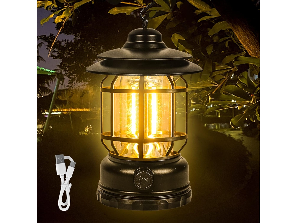 Lâmpada Led Para Acampamento, Recarregável Por Usb, Vintage, Regulável, Branca Quente Aquaforge