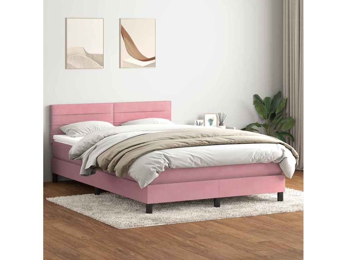 Vidaxl Cama Box Spring Com Colchão 160x210 Cm Veludo Rosa