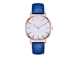 Relógio analógico de quartzo azul royal com pulseira de couro PU, unissex.