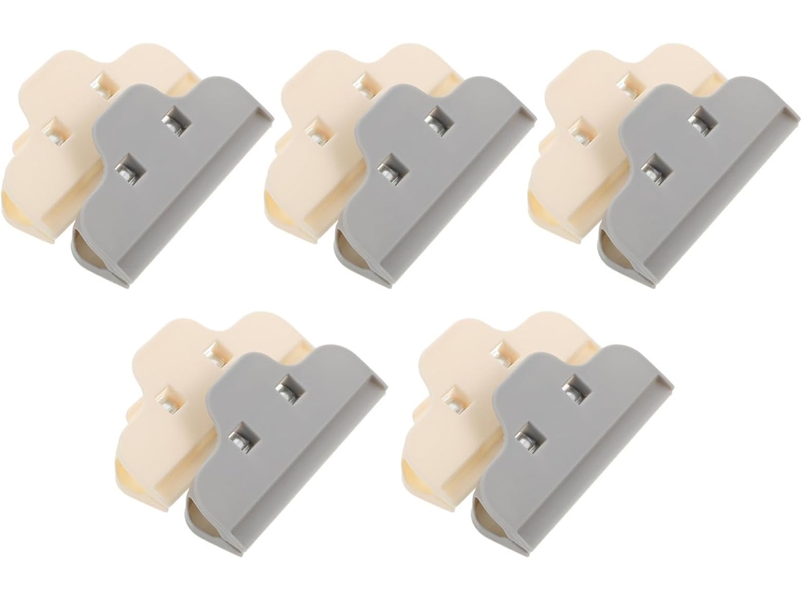 Conjunto de 10 prendedores plásticos Bege para sacos de alimentos, resistentes à poeira e umidade, práticos e rápidos para...