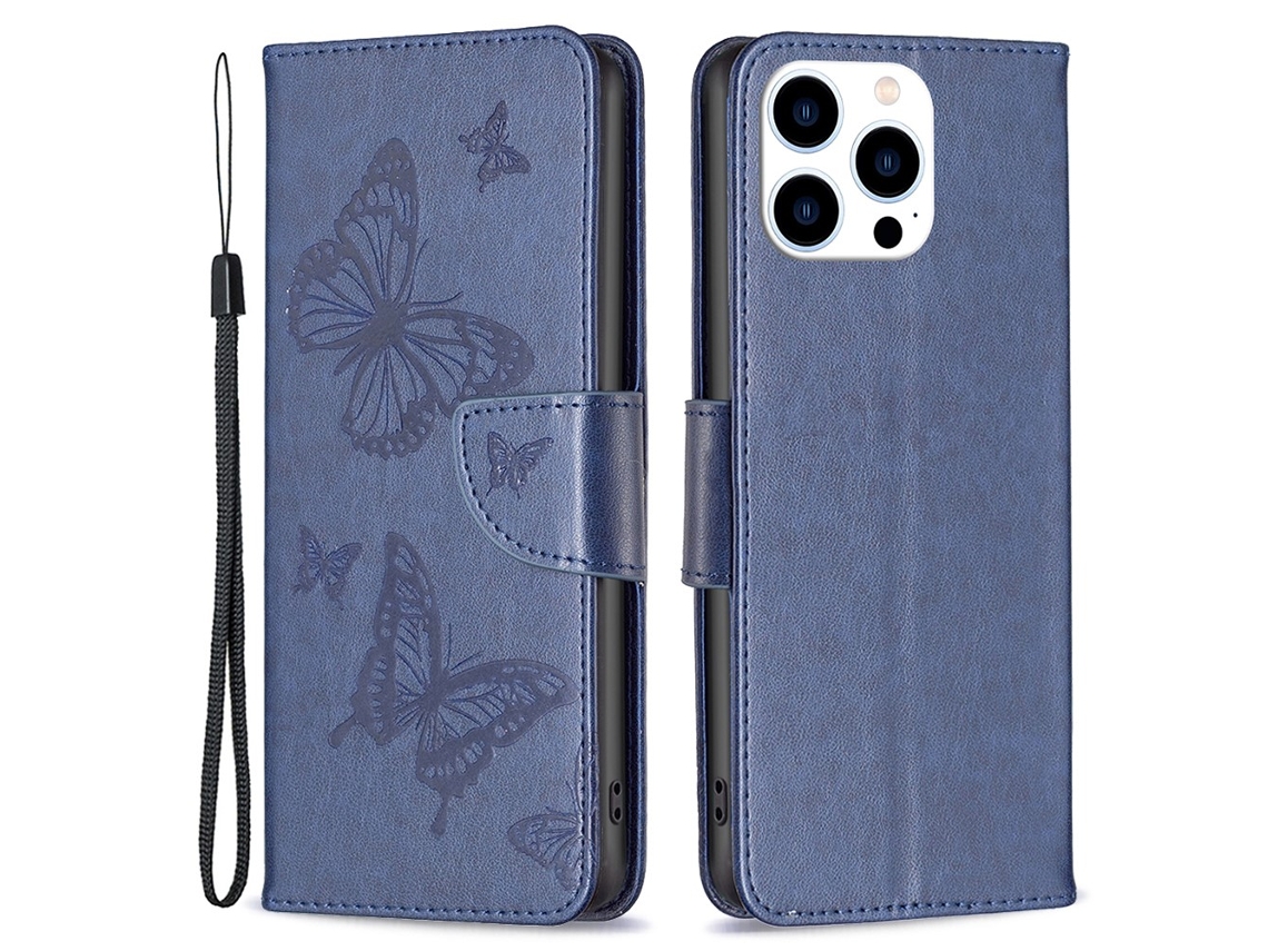 Capa Em Couro Pu Para Apple Iphone 16pro Max - Azul