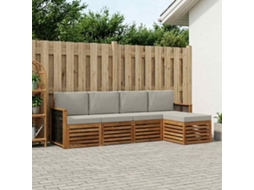 Vidaxl Conjunto De Sofás Para Exterior 5 Pcs Natural E Cinzento-claro