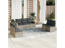 Vidaxl 7 Pcs Conj. Sofás Jardim com Almofadões Vime Pe Cinzento claro