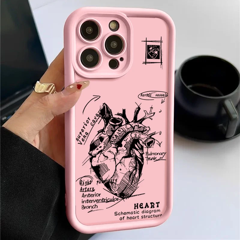 Capa Para Iphone 16 Com Estampa Criativa De Coração E Modelo Cardiovascular (rosa).