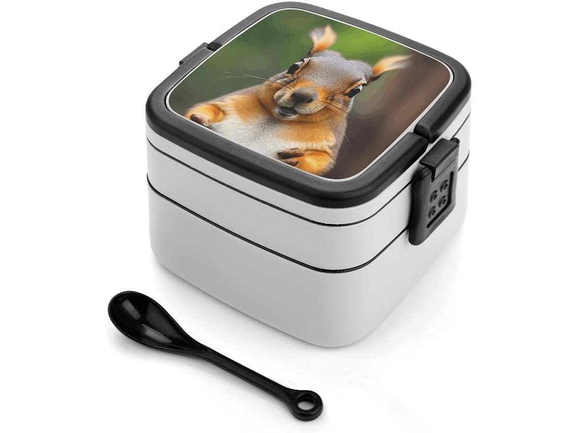 Lancheira Bento Esquilo Divertida Para Adultos Com Colher, Recipiente Fofo De Camada Dupla, Empilhável, À Prova De