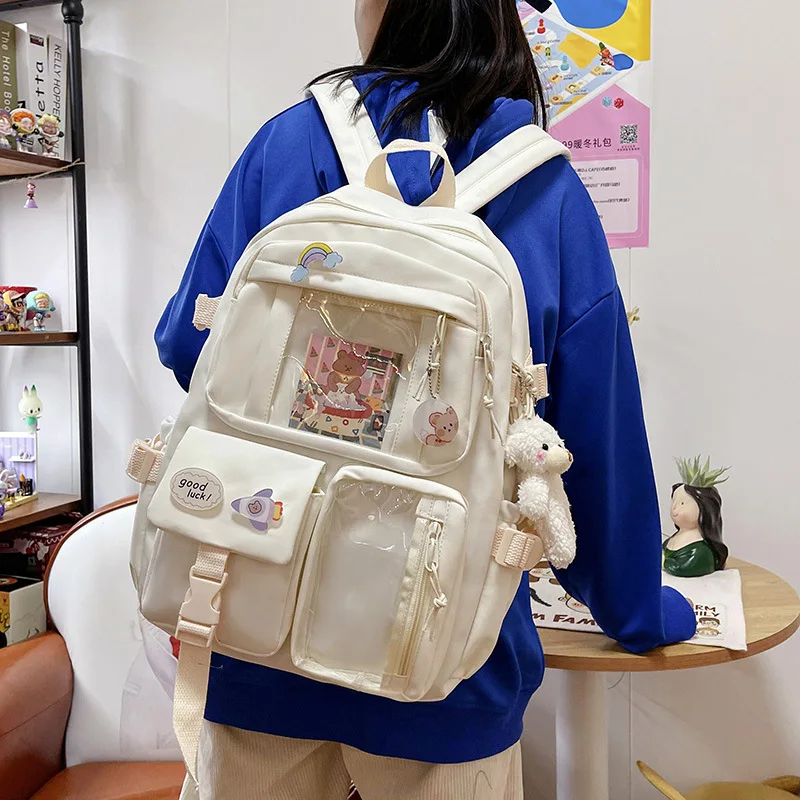 (187-bege) Mochila Feminina Moderna, Nova, Grande Capacidade, Estilo Coreano.