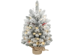 Mini Árvore Natal 60cm Led 72 Ramos Neve Pinhas Base Juta Verde