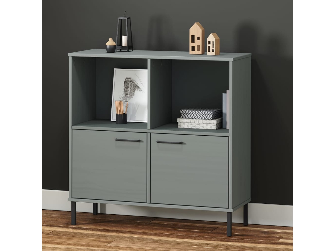 Vidaxl Estante C/ Pernas Metal 90x35x90,5 Cm Madeira Maciça Oslo Cinza