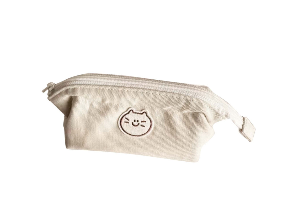 Estuche De Lápices Animales Bonitos Con Cremallera Suave Lienzo Capacidad Grande Para Escuela Oficina Gatito
