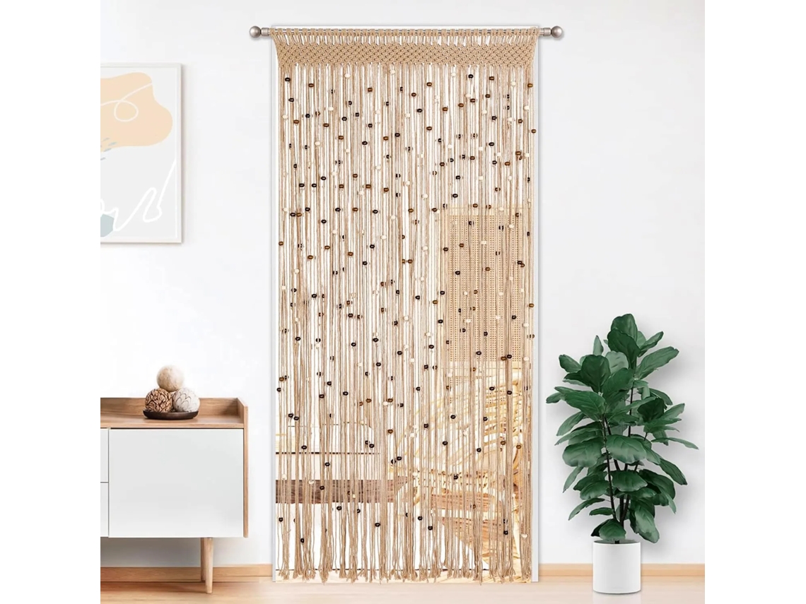 Cortina Porta Tecida - Cortina Anti-insetos - Estilo Boémio - Decoração Casa - 90x200 Cm - Poliéster/algodão - Caqui