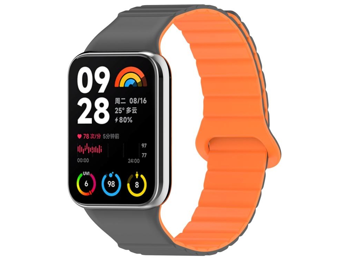 Bracelete para Redmi Watch 3 XIAOMOYU em silicone magnético preto e laranja