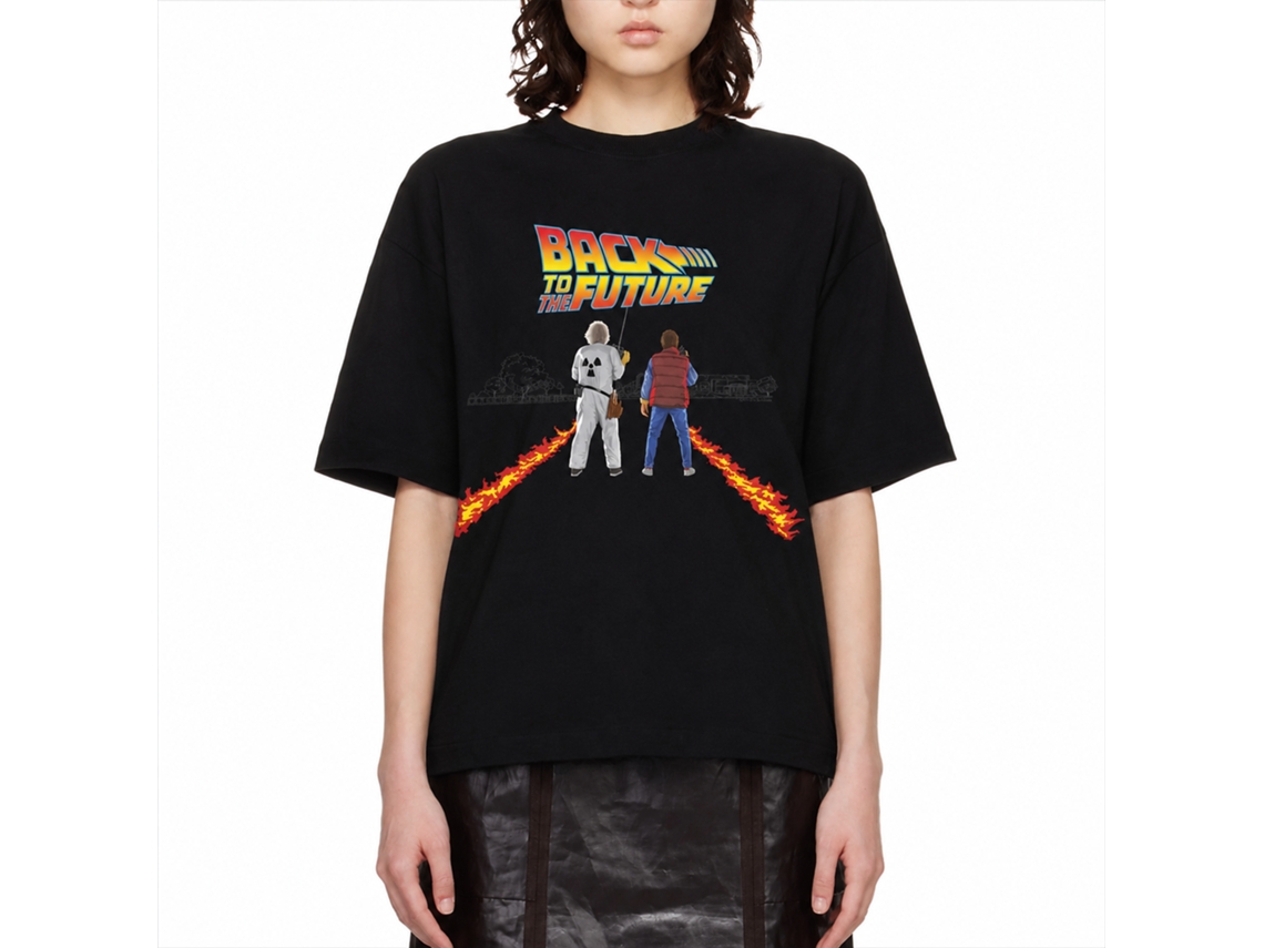 Rockinstone Back To The Future Movie Fire Streaks Black Adult T-shirt Size:m