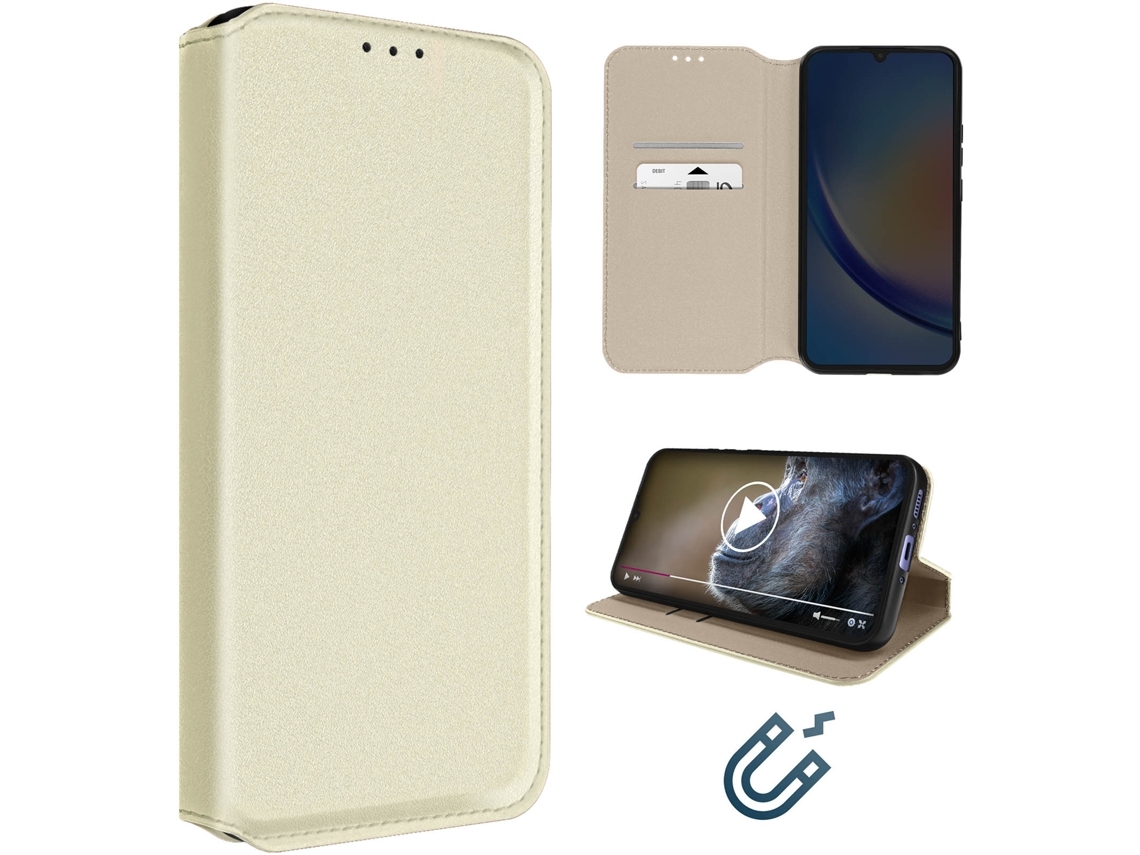 Capa Para Samsung Galaxy A34 5g Ushion Pele Magnética Dourado