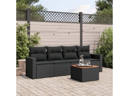 Vidaxl 5 Pcs Conjunto Sofás De Jardim Com Almofadões Vime Pe Preto