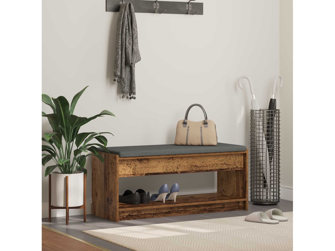 Vidaxl Banco De Hall Com Almofada Madeira Antiga 103 X 38 X 45 Cm