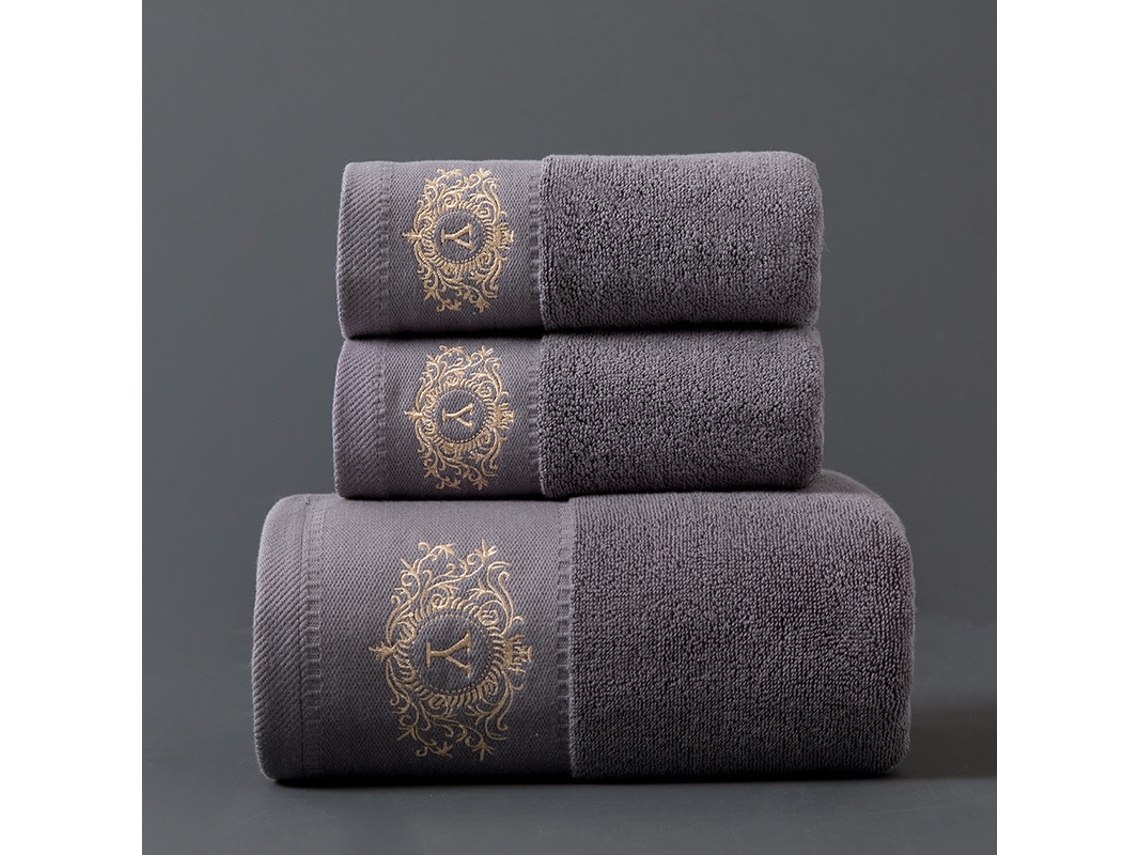 Conjunto De 3 Toalhas Em Puro Algodão Super Absorventes, De Secagem Rápida, Ideais Para Casas De Banho, Spas E Hotéis. Cinza Escuro Hexinyigjly