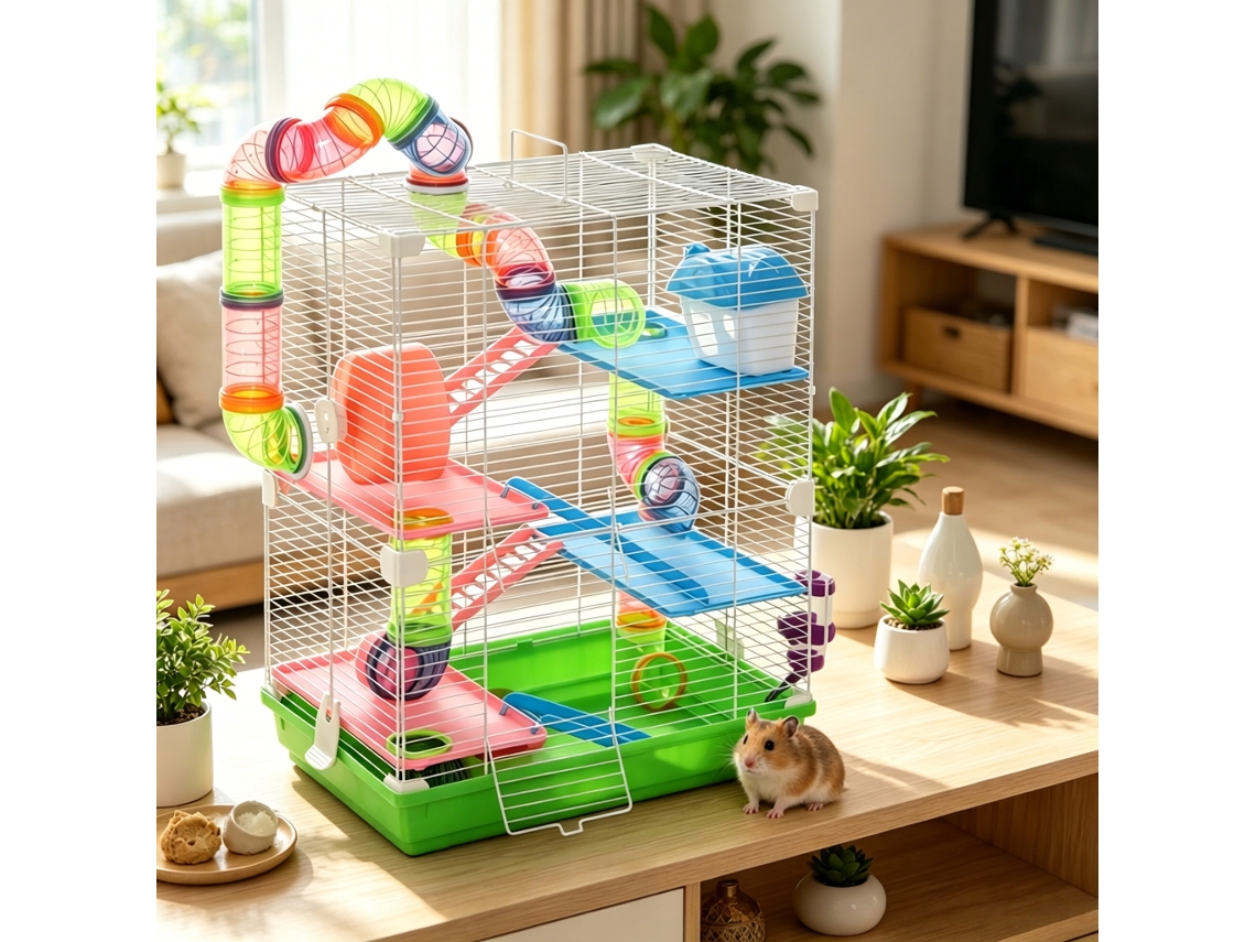 Gaiola E Habitat Com Design Vertical De 5 Níveis, Estrutura Multiuso
