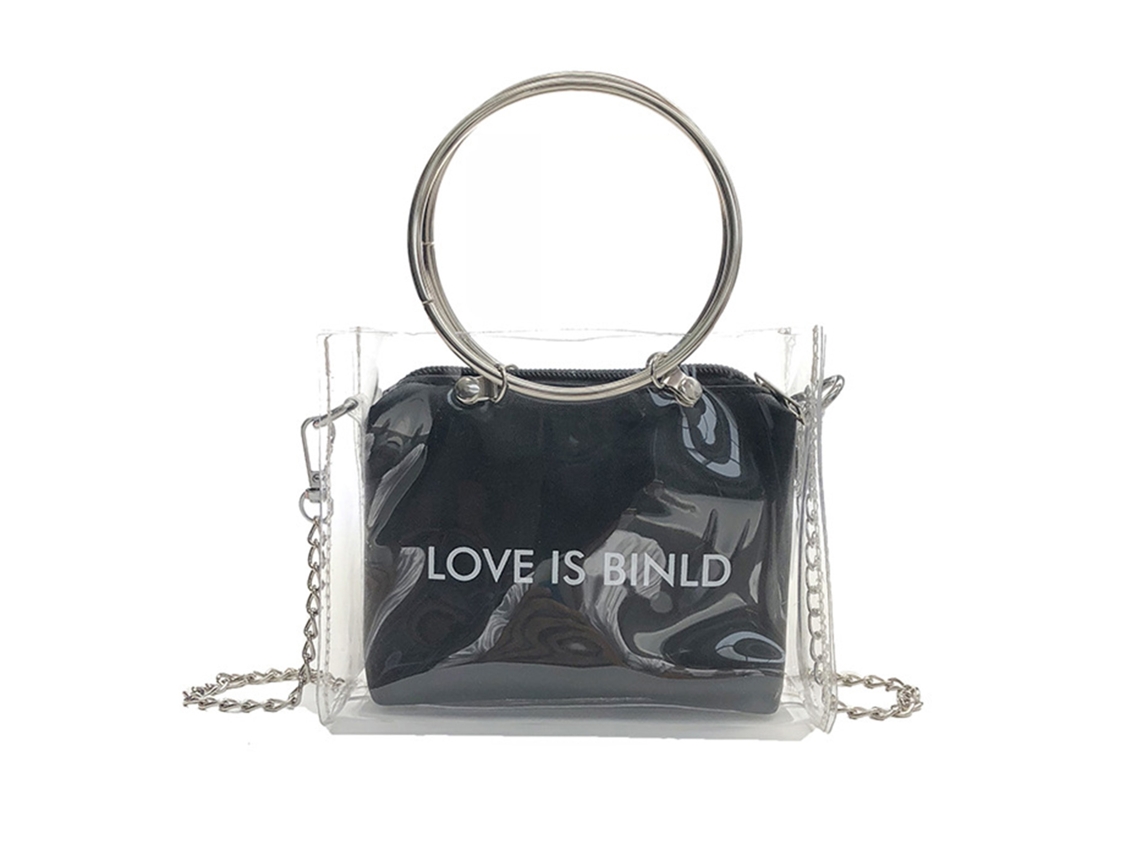 Bolsa Transparente 2 em 1 com corrente removível, argola, fecho giratório
