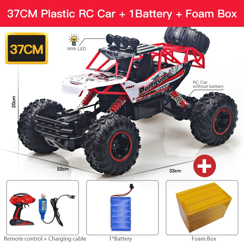 (37 Cm, Vermelho) Carro Off-road Com Controle Remoto Sem Fio 2.4g E Luzes De Led, Brinquedo Para Meninos