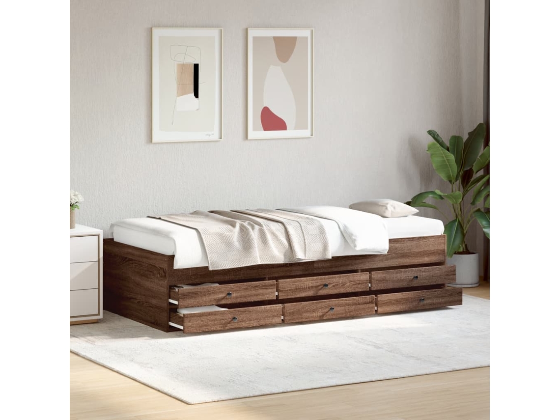Sofá cama con cajones sin colchón 100x200 cm roble marrón