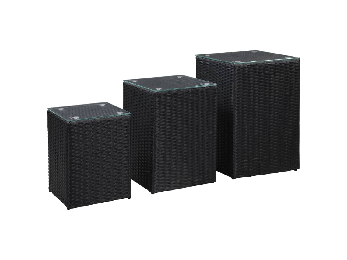 Mesas De Apoio Com Tampo De Vidro 3 Pcs Vime Pe Preto DKD HOME DECOR