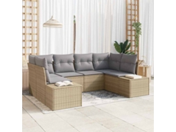 Vidaxl Conjunto de Sofá de Jardim com Almofada 6 Pcs Bege Vime Pe