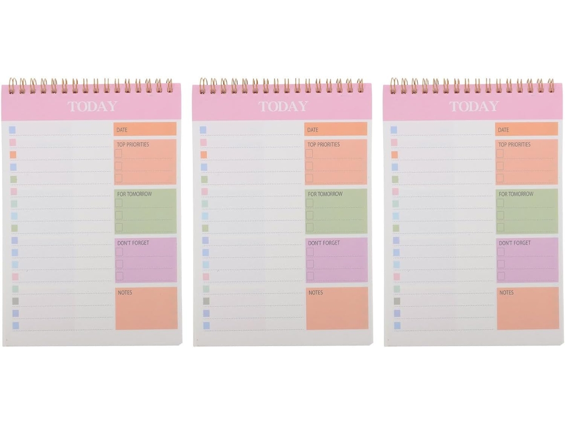 Caderno planejador rosa com encadernação em espiral dupla, 52 folhas de papel para destaque, portátil para