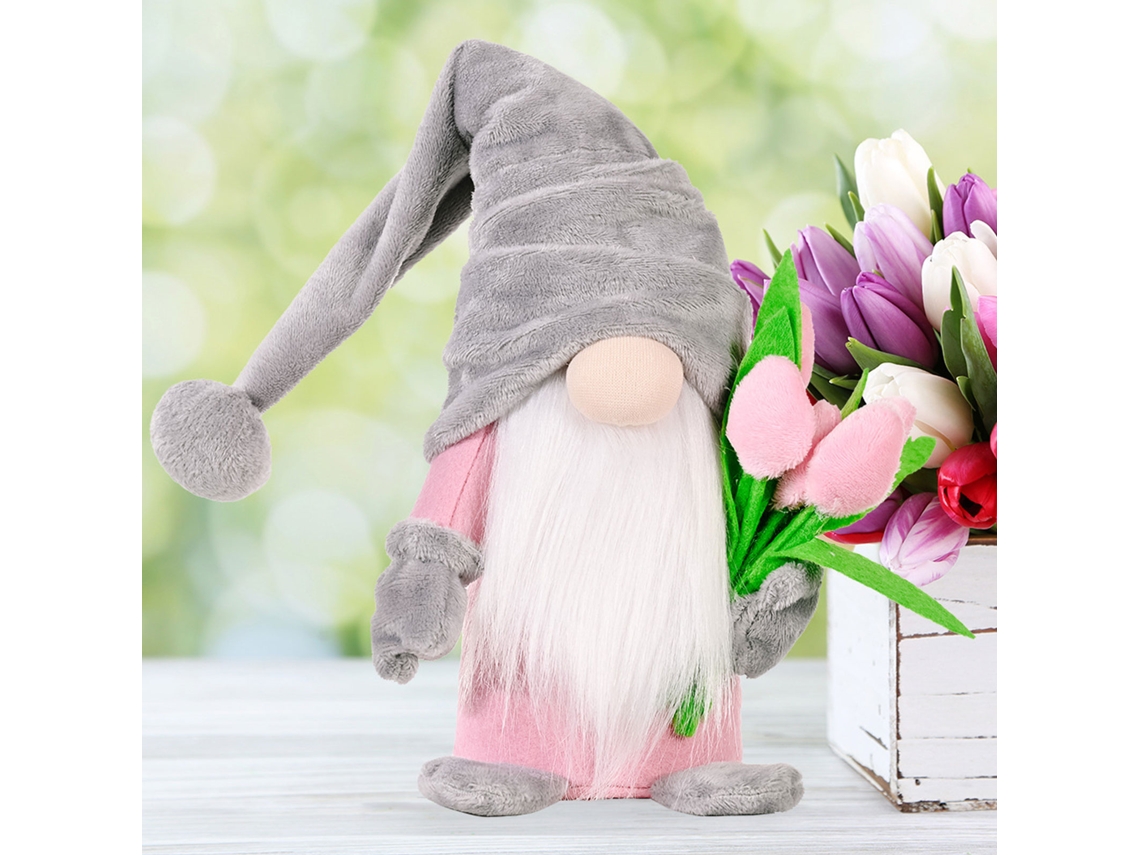Boneca Gnome Sem Rosto com Buquê de Tulipas para Mãe