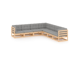 Vidaxl 7 Pcs Conjunto Lounge De Jardim C/ Almofadões Pinho Maciço