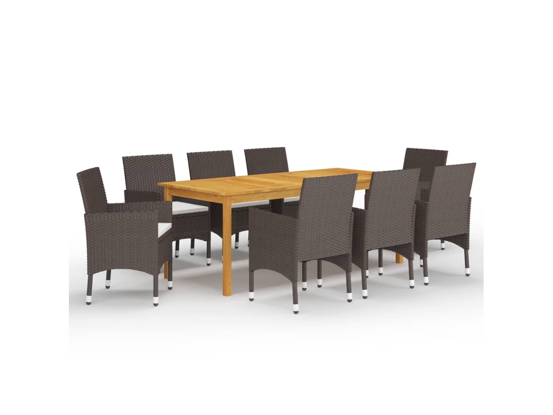 Conjunto 9 Peças Jantar Para Jardim Com Almofadões Castanho Dkd Home Decor