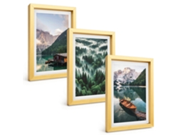 Composição De Quadros Montanha, Lago, Barco, Floresta, Neblina Espelharte (3 Peças 20x30 Cm)