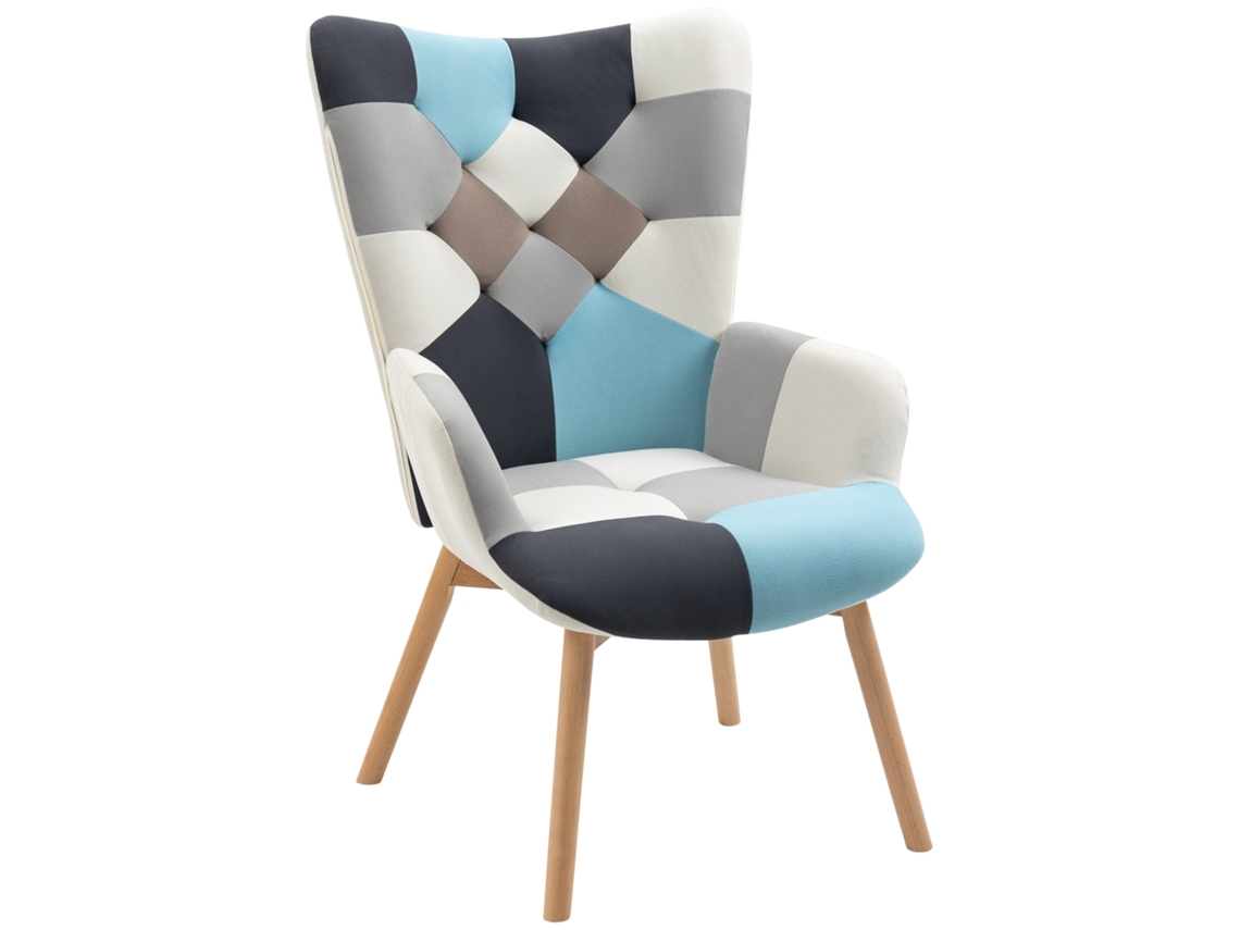 Acolchoado E Pernas De Madeira, 66x76x98cm Poltrona De Multicolorido Quarto Em Veludo