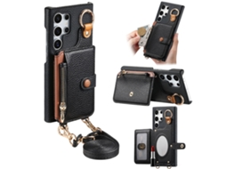 Capa Para Samsung Galaxy S26 Plus, Em Couro Pu,espelho Embutido E Porta-cartões. Preto Czhhmart