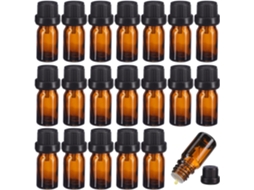Conjunto de 20 frascos de vidro âmbar de 5ml para óleos essenciais, herméticos.