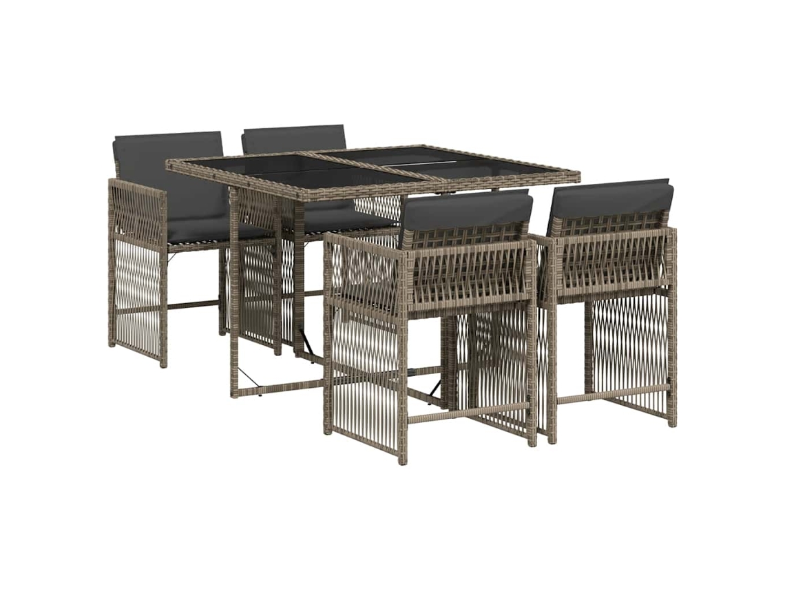 Conjunto de 5 Jantar para Jardim com Almofadões Vime Pe Cinza MAISON EXCLUSIVE