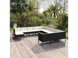 Vidaxl 12 Pcs Conjunto Lounge De Jardim C/ Almofadões Vime Pe Preto