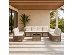 Vidaxl Conjunto De Sofá De Jardim 9 Unid. Bege Vime Pe
