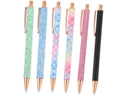 Conjunto De 6 Canetas Esferográficas Com Glitter, Coloridas Botão