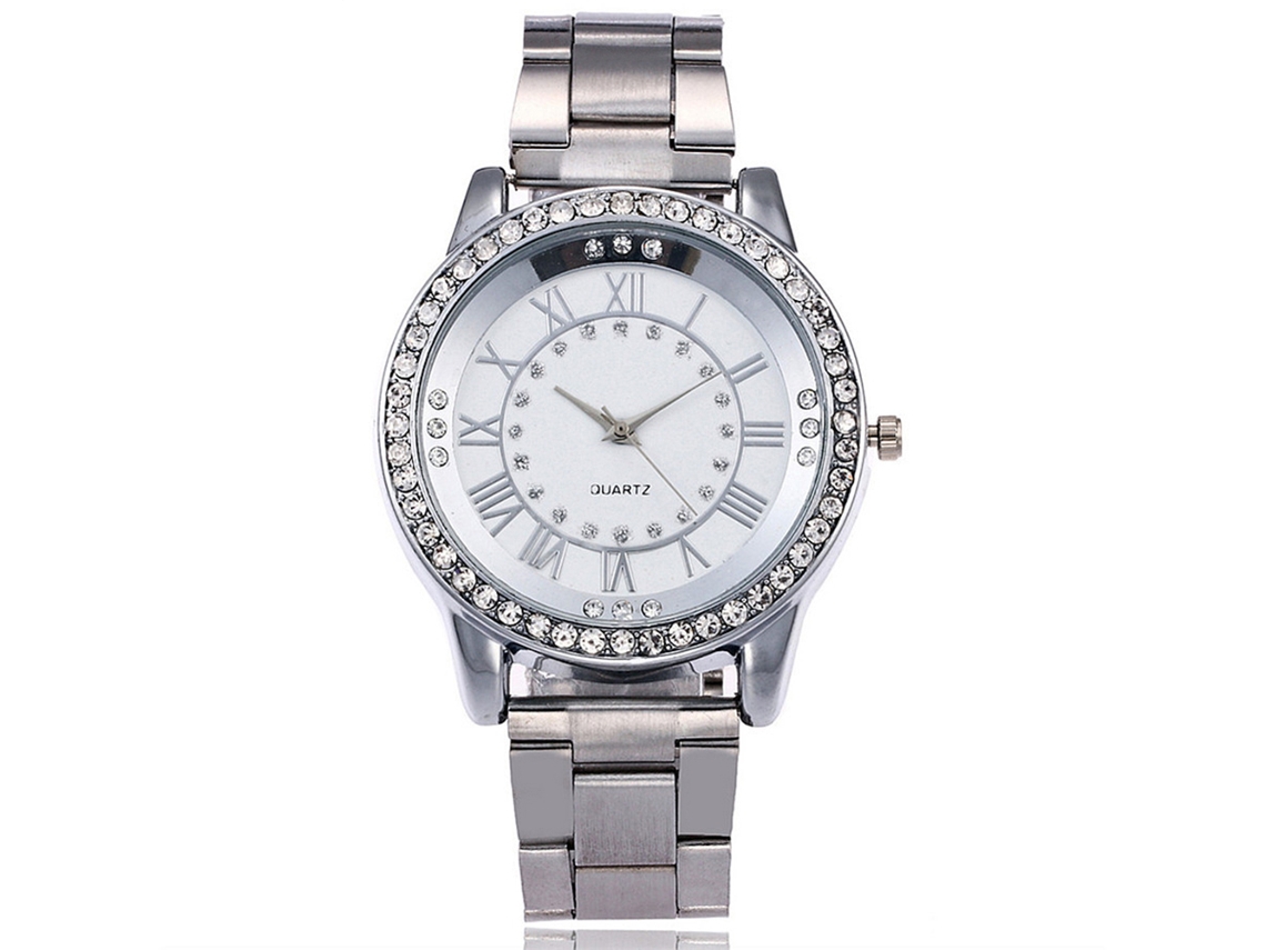 Relógio de Pulso Feminino Vansvar com Pulseira de Aço, Números Romanos e Strass