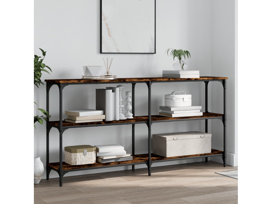 Mesa Console | Mesa De Entrada | Mesa Lateral 150x29x75 Cm Derivados De Madeira Carvalho Fumê