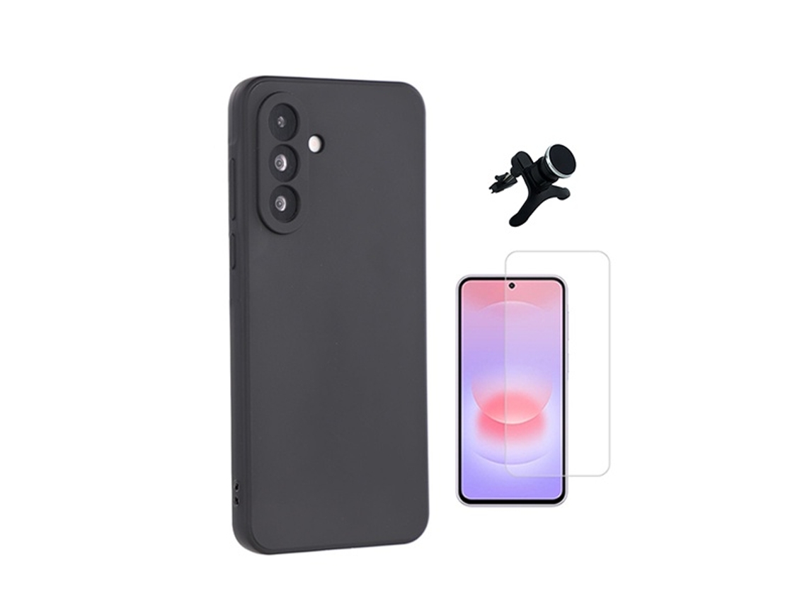 Kit Vidro Clearglass Capa Silicone Líquido Suporte Reforçado Phonecare Para Samsung Galaxy A27 - Preto