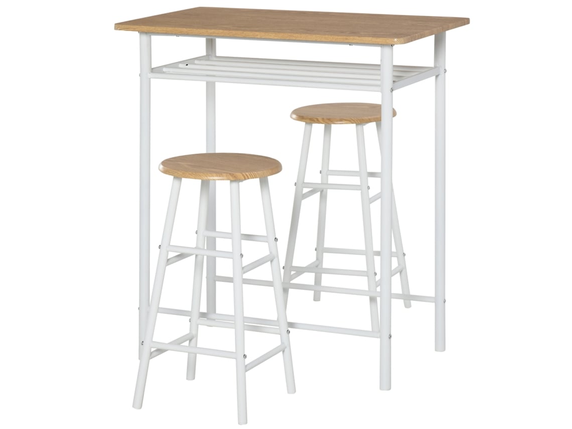 Conjunto de Móvel Bar Metal e Mdf Cor Madeira e Branco 80x50x90 cm Homcom